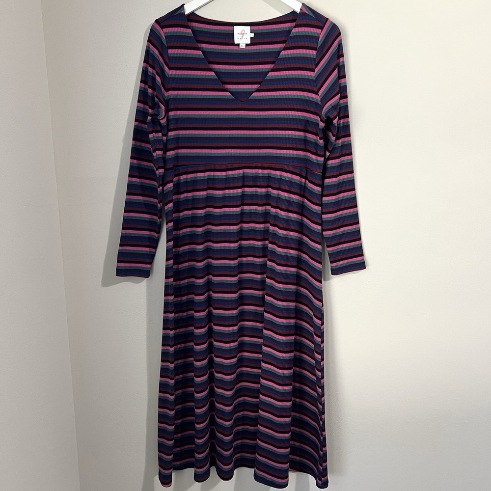 The Nines by Hatch Maternity Women's‎ Large Midi Sweater Dress Striped Ribbed - Picture 4 of 11
